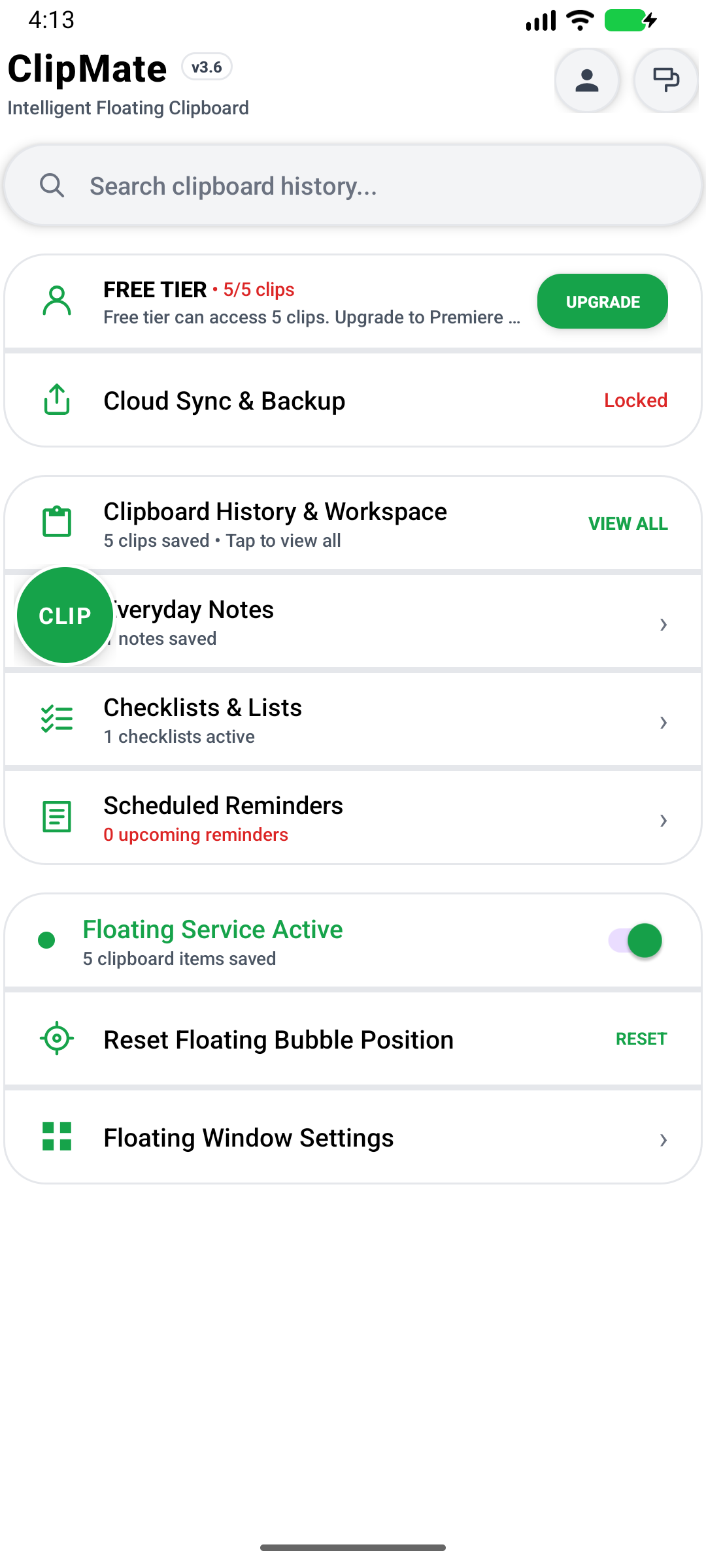 ClipMate Android App Interface